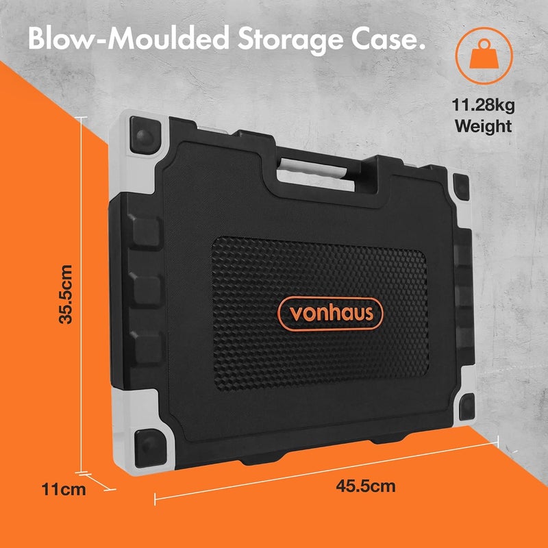 VonHaus مجموعة مفاتيح فاونهاوس 215 قطعة - 1/4"، 3/8"، 1/2" مفاتيح ربط، مفاتيح، قطع توركس لأعمال الصيانة وإصلاح المركبات - Image 3