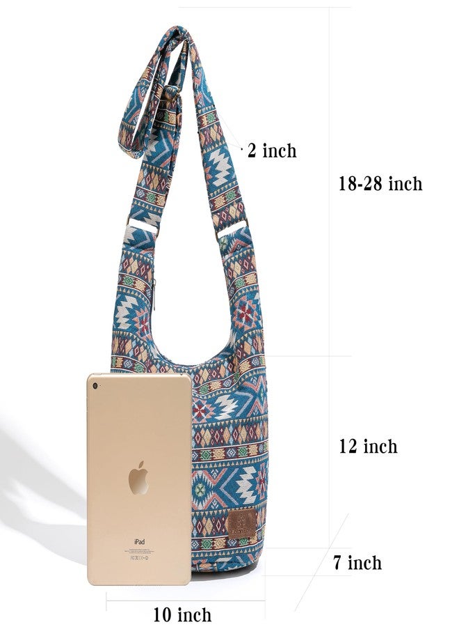 Coton Pose Women Hippie Crossbody Bag Top Zip Large capacity Canvas Sling Bag Jacquard cloth Handmade Bags (Boho blue) - Image 4