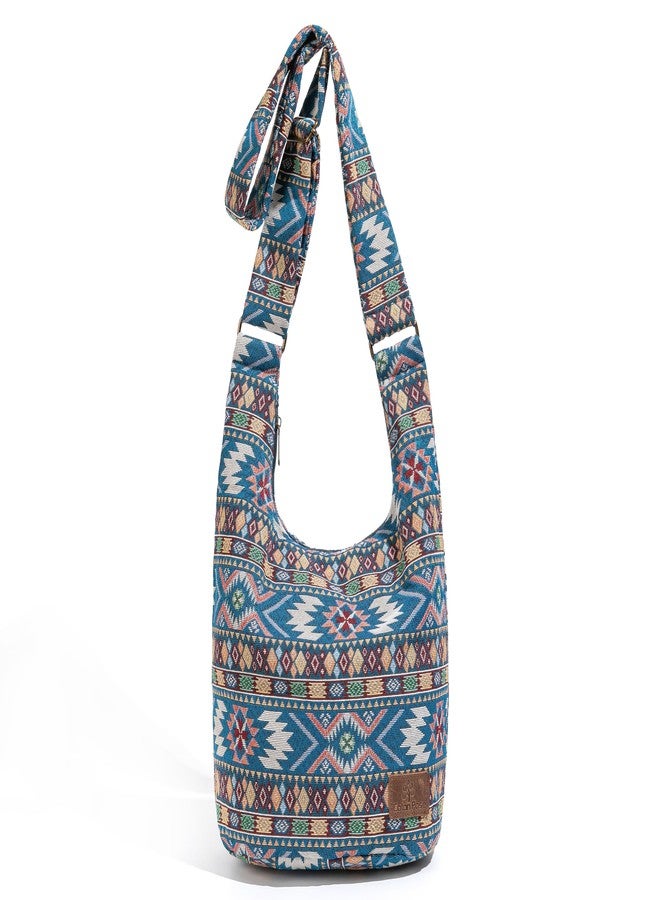 Coton Pose Women Hippie Crossbody Bag Top Zip Large capacity Canvas Sling Bag Jacquard cloth Handmade Bags (Boho blue) - Image 1