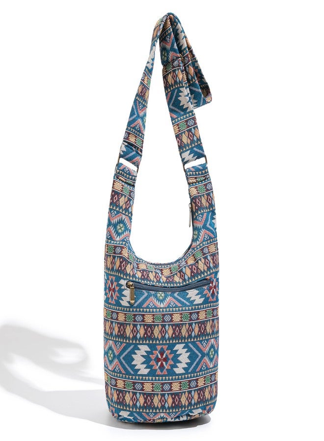 Coton Pose Women Hippie Crossbody Bag Top Zip Large capacity Canvas Sling Bag Jacquard cloth Handmade Bags (Boho blue) - Image 3