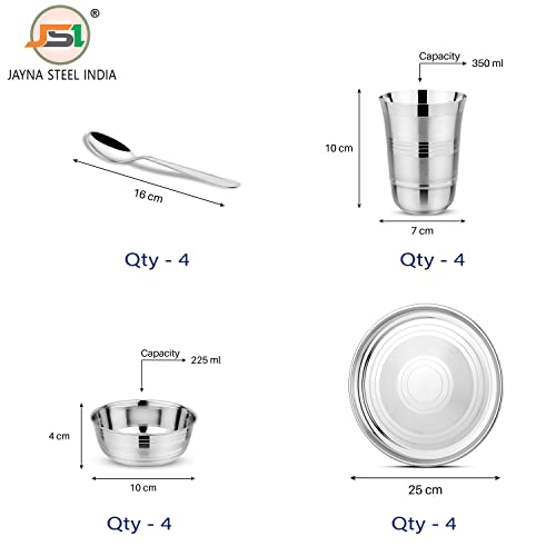JSI Heavy Guage Quality Stainless Steel Dinner Set of 16 Pieces, Silver I 100% Food-Grade, Sain resistances, Dishwasher Safe I Kitchen Set for Home Kitchen I Steel Dinner Set - Image 5