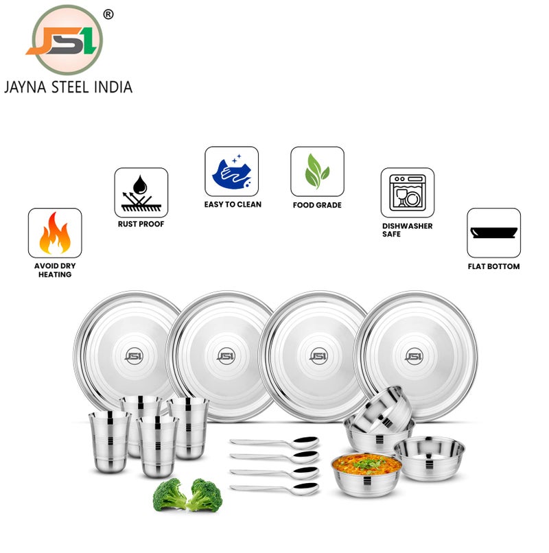 JSI Heavy Guage Quality Stainless Steel Dinner Set of 16 Pieces, Silver I 100% Food-Grade, Sain resistances, Dishwasher Safe I Kitchen Set for Home Kitchen I Steel Dinner Set - Image 3
