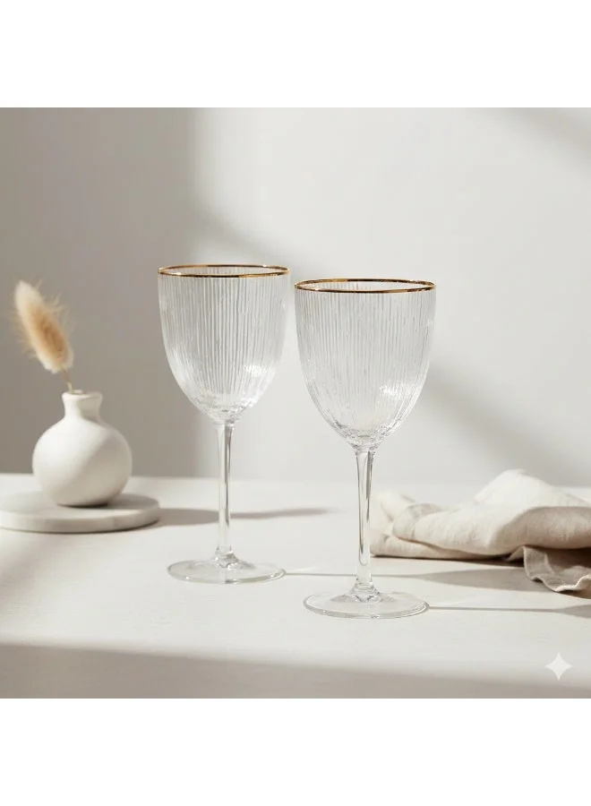 Fissman  2-Piece Wine Glasses 300mL, Embossed Pattern Crystal Clear White Wine Glass | Golden Rim Textured Glassware Set  | Best Price UAE