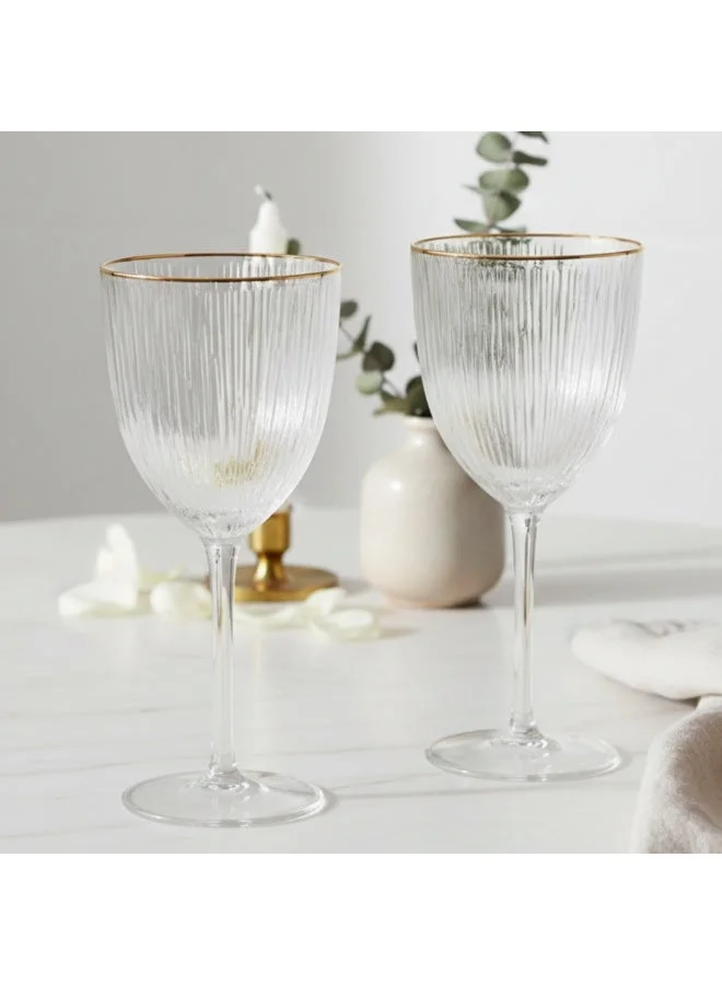 فيسمان 2-Piece Wine Glasses 300mL, Embossed Pattern Crystal Clear White Wine Glass | Golden Rim Textured Glassware Set