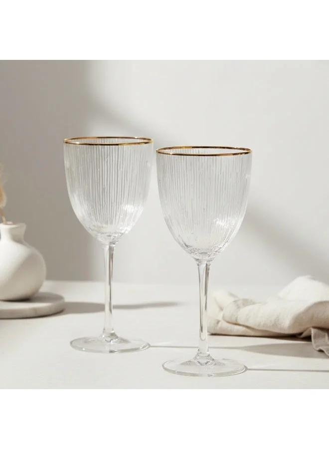 فيسمان 2-Piece Wine Glasses 300mL, Embossed Pattern Crystal Clear White Wine Glass | Golden Rim Textured Glassware Set