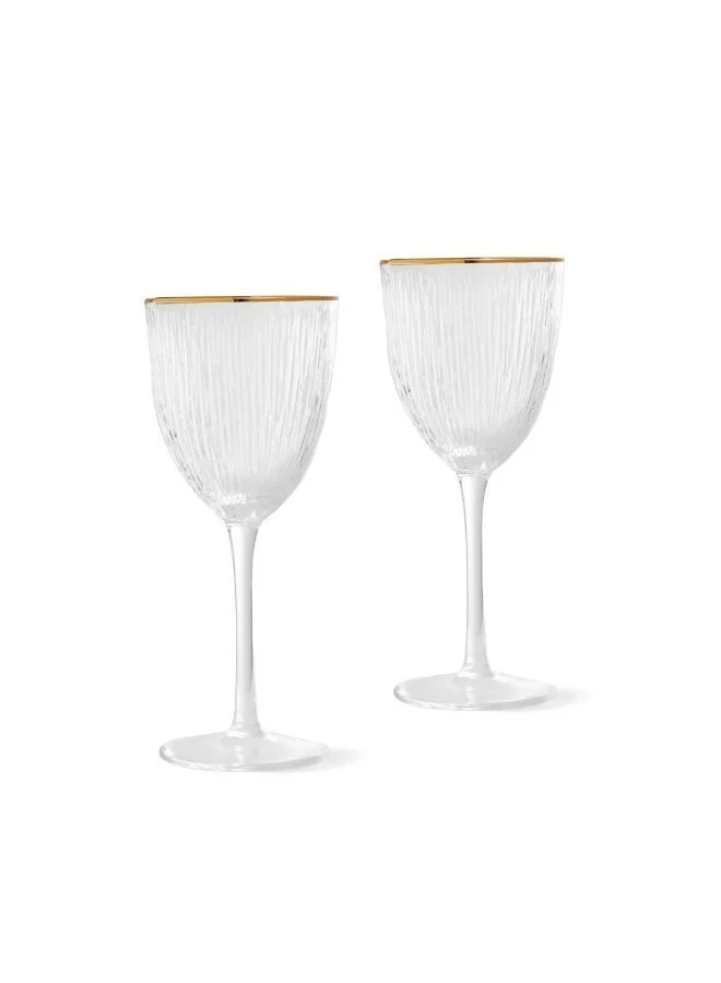 Fissman  2-Piece Wine Glasses 300mL, Embossed Pattern Crystal Clear White Wine Glass | Golden Rim Textured Glassware Set  | Best Price UAE
