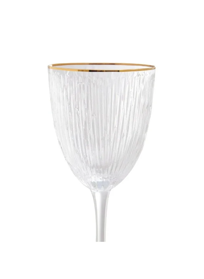 Fissman  2-Piece Wine Glasses 300mL, Embossed Pattern Crystal Clear White Wine Glass | Golden Rim Textured Glassware Set  | Best Price UAE