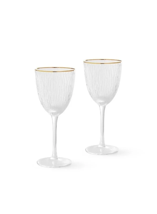 Fissman  2-Piece Wine Glasses 300mL, Embossed Pattern Crystal Clear White Wine Glass | Golden Rim Textured Glassware Set  | Best Price UAE