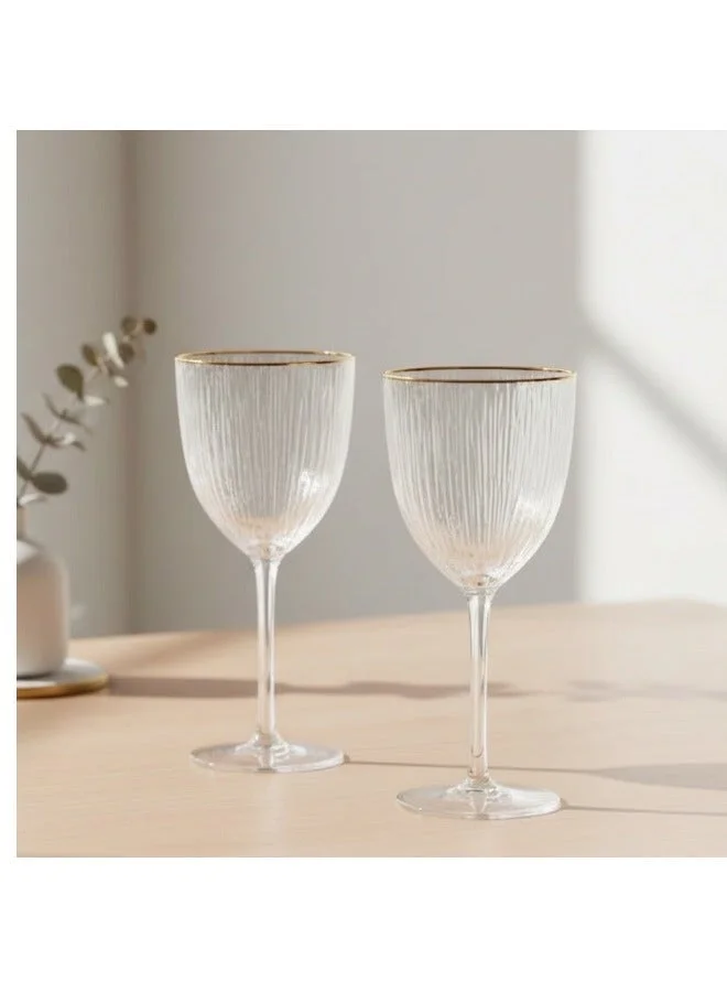 Fissman  2-Piece Wine Glasses 300mL, Embossed Pattern Crystal Clear White Wine Glass | Golden Rim Textured Glassware Set  | Best Price UAE