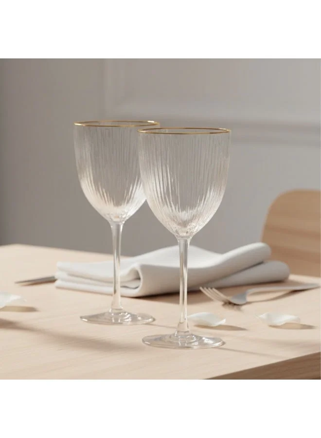 Fissman  2-Piece Wine Glasses 300mL, Embossed Pattern Crystal Clear White Wine Glass | Golden Rim Textured Glassware Set  | Best Price UAE