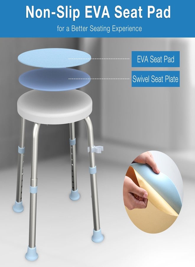 WHLICKS Swivel Shower Stool for Inside Shower, 360° Rotating Stool with Non-Slip Seat Pad, Adjustable Shower Chair for Seniors with 6 Height Levels, Lightweight Seat Up to 300 lbs, Tool-Free Assembly - Image 3