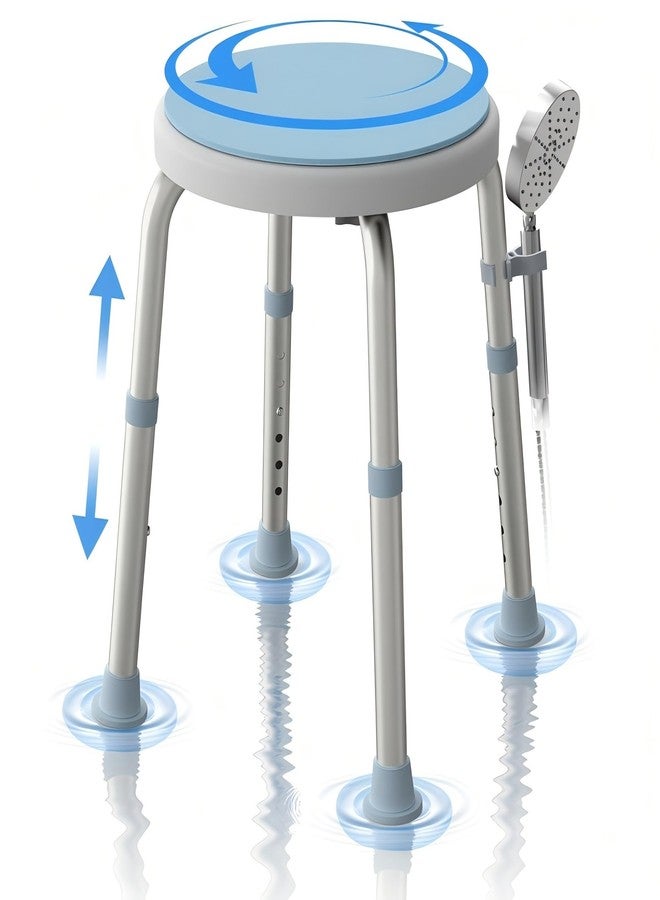WHLICKS Swivel Shower Stool for Inside Shower, 360° Rotating Stool with Non-Slip Seat Pad, Adjustable Shower Chair for Seniors with 6 Height Levels, Lightweight Seat Up to 300 lbs, Tool-Free Assembly - Image 1