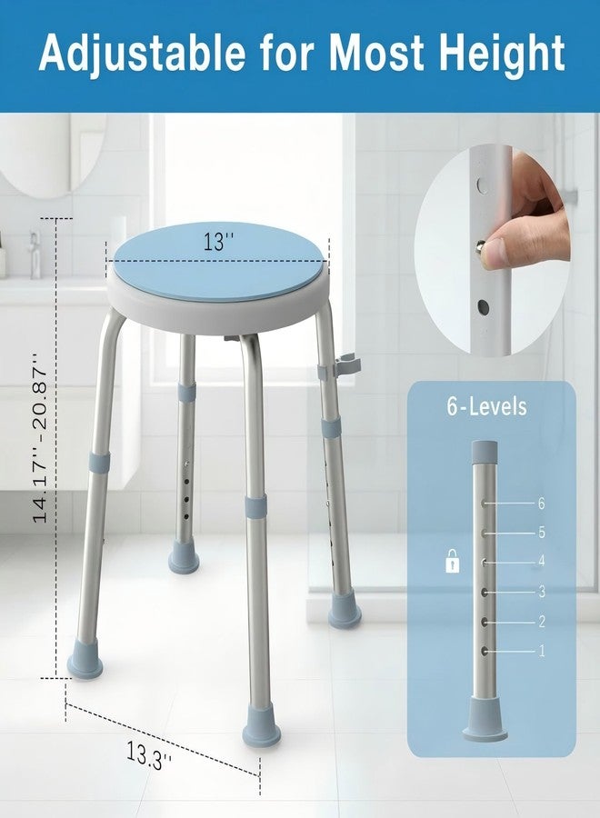 WHLICKS Swivel Shower Stool for Inside Shower, 360° Rotating Stool with Non-Slip Seat Pad, Adjustable Shower Chair for Seniors with 6 Height Levels, Lightweight Seat Up to 300 lbs, Tool-Free Assembly - Image 5