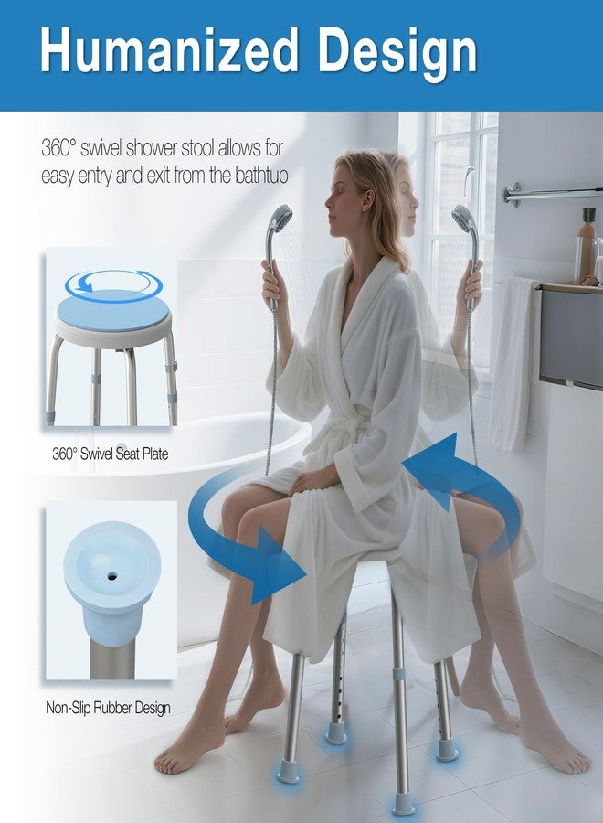 WHLICKS Swivel Shower Stool for Inside Shower, 360° Rotating Stool with Non-Slip Seat Pad, Adjustable Shower Chair for Seniors with 6 Height Levels, Lightweight Seat Up to 300 lbs, Tool-Free Assembly - Image 2