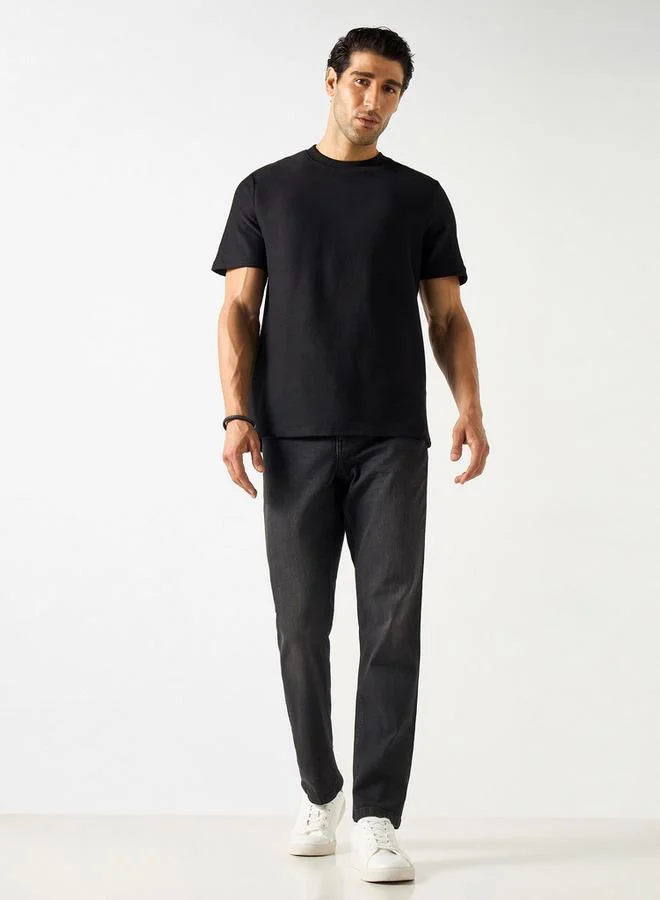 Splash FAV Textured Crew Neck T-shirt with Short Sleeves