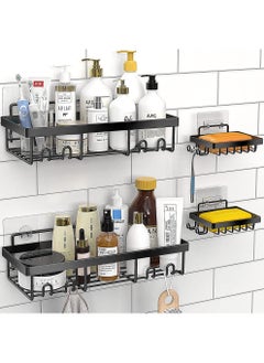 sulfar MS 4 in 1 Self Adhesive Organizer Combo Racks and Shelves for Wall/Stand for Bathroom Without Drill Soap Holder for Bathroom with Tooth Brush Holder Bathroom Accessories (Black)  - Image 1