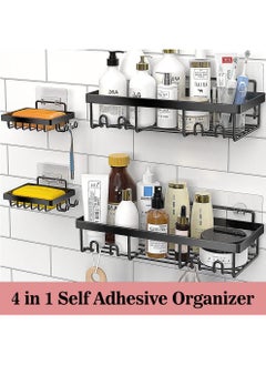 sulfar MS 4 in 1 Self Adhesive Organizer Combo Racks and Shelves for Wall/Stand for Bathroom Without Drill Soap Holder for Bathroom with Tooth Brush Holder Bathroom Accessories (Black)  - Image 2