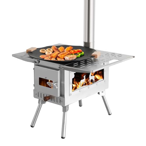 SOTECH Outdoor Camping Tent Stove Portable Camping Stove Stainless Steel Stove With Chimney Pipe for Outdoor Cooking Camping BBQ Accessories - Image 2