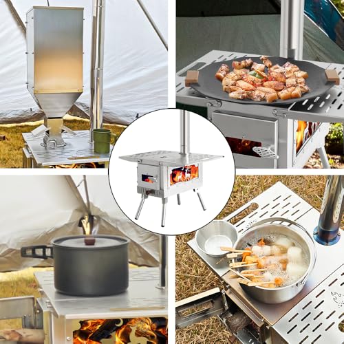 SOTECH Outdoor Camping Tent Stove Portable Camping Stove Stainless Steel Stove With Chimney Pipe for Outdoor Cooking Camping BBQ Accessories - Image 4