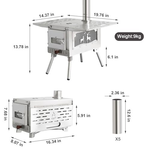 SOTECH Outdoor Camping Tent Stove Portable Camping Stove Stainless Steel Stove With Chimney Pipe for Outdoor Cooking Camping BBQ Accessories - Image 5