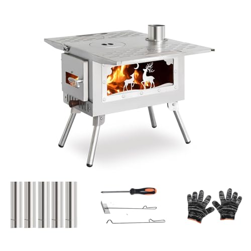 SOTECH Outdoor Camping Tent Stove Portable Camping Stove Stainless Steel Stove With Chimney Pipe for Outdoor Cooking Camping BBQ Accessories - Image 1