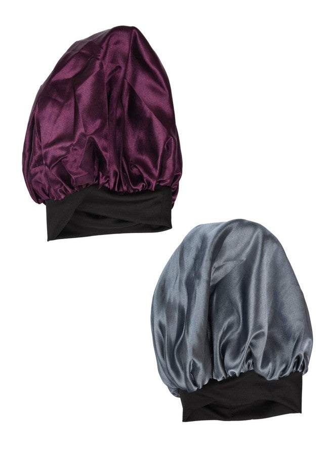 NNR Satin Bonnet Silk Bonnet Hair Bonnet for Sleeping-Slouchy Beanie Hat Satin Sleep Cap for Women's Natural & Curly Hair (Wine-Silver) - Image 1