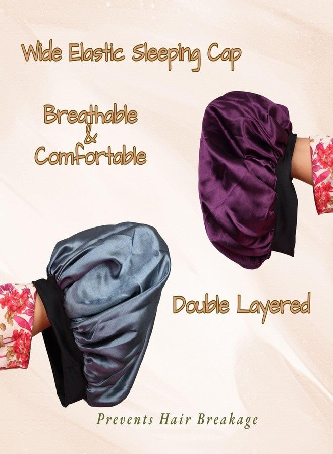 NNR Satin Bonnet Silk Bonnet Hair Bonnet for Sleeping-Slouchy Beanie Hat Satin Sleep Cap for Women's Natural & Curly Hair (Wine-Silver) - Image 2