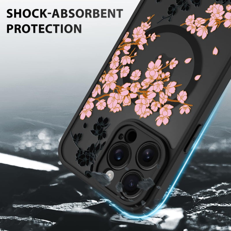 OOK Case for iPhone 14 Pro 6.1 Inch (Compatible with MagSafe) Floral Flowers Design Translucent Phone Cover Soft TPU + Hard PC Anti-Scratch Shockproof Magnetic Cute Case for Women - Pink - Image 4
