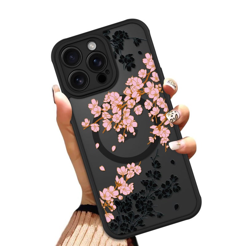 OOK Case for iPhone 14 Pro 6.1 Inch (Compatible with MagSafe) Floral Flowers Design Translucent Phone Cover Soft TPU + Hard PC Anti-Scratch Shockproof Magnetic Cute Case for Women - Pink - Image 1