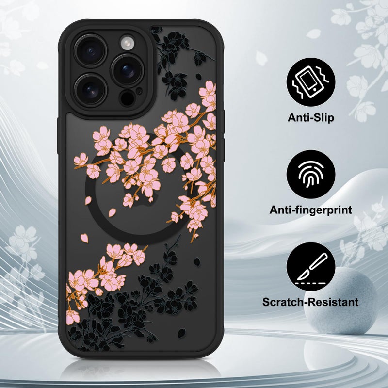OOK Case for iPhone 14 Pro 6.1 Inch (Compatible with MagSafe) Floral Flowers Design Translucent Phone Cover Soft TPU + Hard PC Anti-Scratch Shockproof Magnetic Cute Case for Women - Pink - Image 5