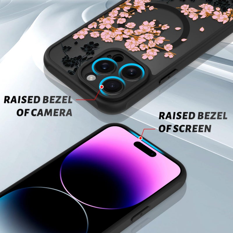 OOK Case for iPhone 14 Pro 6.1 Inch (Compatible with MagSafe) Floral Flowers Design Translucent Phone Cover Soft TPU + Hard PC Anti-Scratch Shockproof Magnetic Cute Case for Women - Pink - Image 3