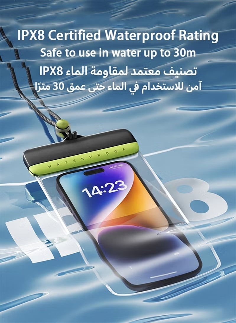 عبوة من غلافين مقاومين للماء للهاتف، حاصلان على شهادة IPX8 لمقاومة الماء حتى عمق 30 مترًا، غلافات عالمية مقاومة للماء للهاتف المحمول، حقيبة جافة للهاتف المحمول، تناسب الهواتف التي يصل حجمها إلى 7.2 بوصة، متوافقة مع أجهزة iPhone 16/15/14/13/12 Pro Max و Samsung Galaxy S24/S23/S22 Ultra، للاستخدام أثناء السباحة وعلى الشاطئ (شفاف) - Image 4