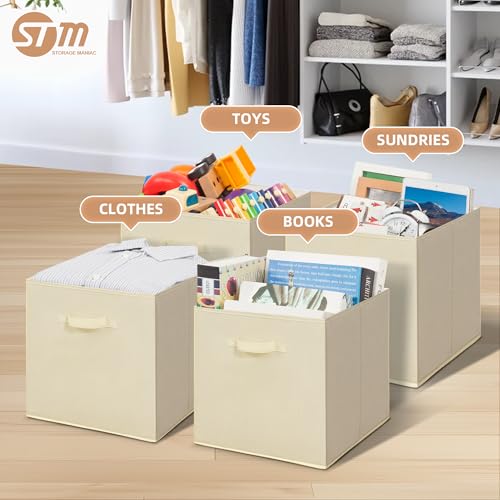 STORAGE MANIAC Storage Cubes 13 Inch Collapsible Storage Bins with Handles 10 Pack Fabric Foldable Bins for Organization Durable Storage Bins for Closet Shelves Offices 10Pack Beige - Image 3