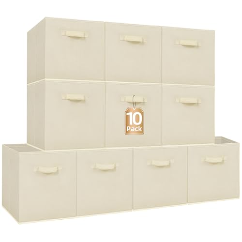 STORAGE MANIAC Storage Cubes 13 Inch Collapsible Storage Bins with Handles 10 Pack Fabric Foldable Bins for Organization Durable Storage Bins for Closet Shelves Offices 10Pack Beige - Image 1