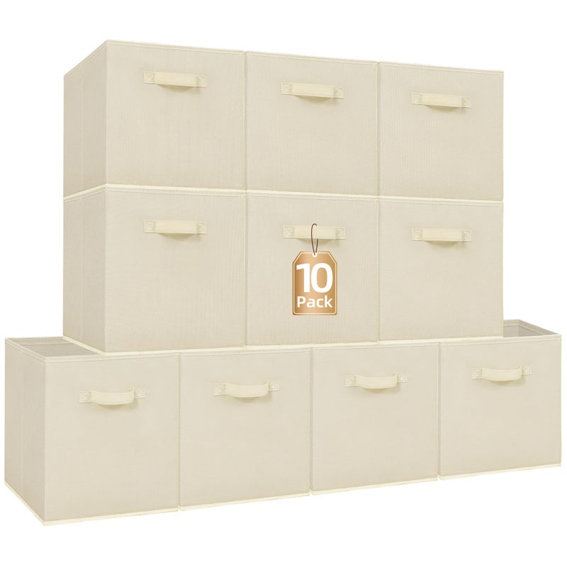 STORAGE MANIAC Storage Cubes 13 Inch Collapsible Storage Bins with Handles 10 Pack Fabric Foldable Bins for Organization Durable Storage Bins for Closet Shelves Offices 10Pack Beige - Image 2