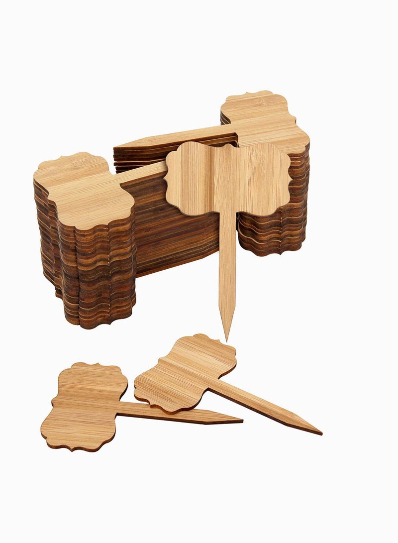 SYOSI Plant Tags, T- Type Wooden Plant Markers with Pen for Plants Nursery Seed Garden Greenhouse Supplies, Herbs Flowers Vegetables Potted (6.3x10cm) 60 PCS - Image 1