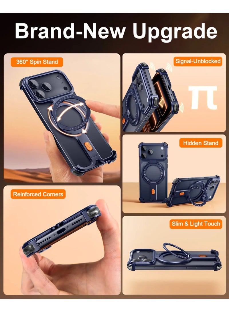 OATSBASF iPhone 17 Pro Black Case with 360° Rotation Kickstand | Aluminum Metal Frameless Bumper Z Case | Shockproof Protective Cover - Image 3