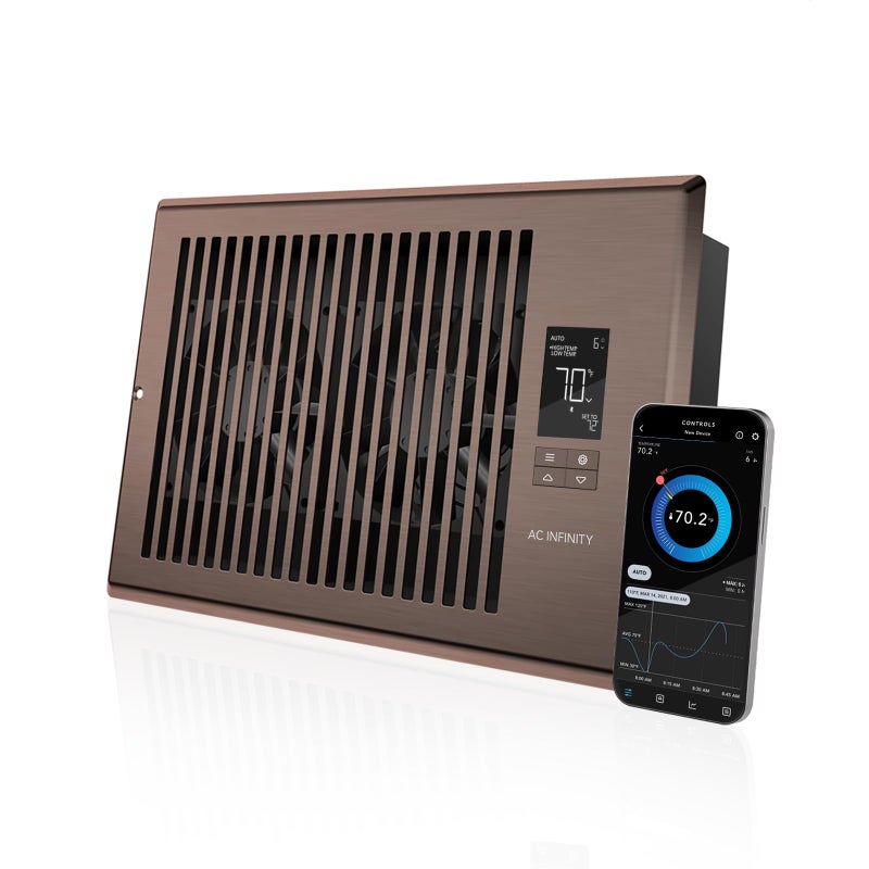 AC Infinity AIRTAP T6 Bronze Register Booster Fan for 6 x 10 Register Holes Improves Heating  Cooling Vents Quiet 10Speeds Bluetooth App Control Data Alerts