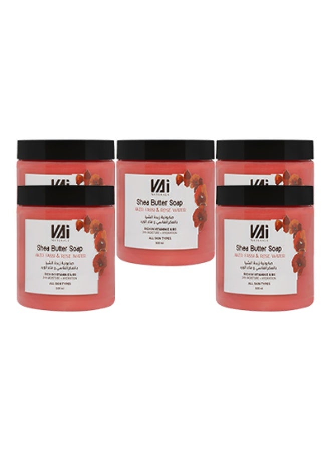 VAI 5 Pieces Shea Butter Soap Aker Fassi And Rose Water Rich In Vitamin E And B5 24 Hours Moisture And Hydration All Skin Types 500ml - Image 1