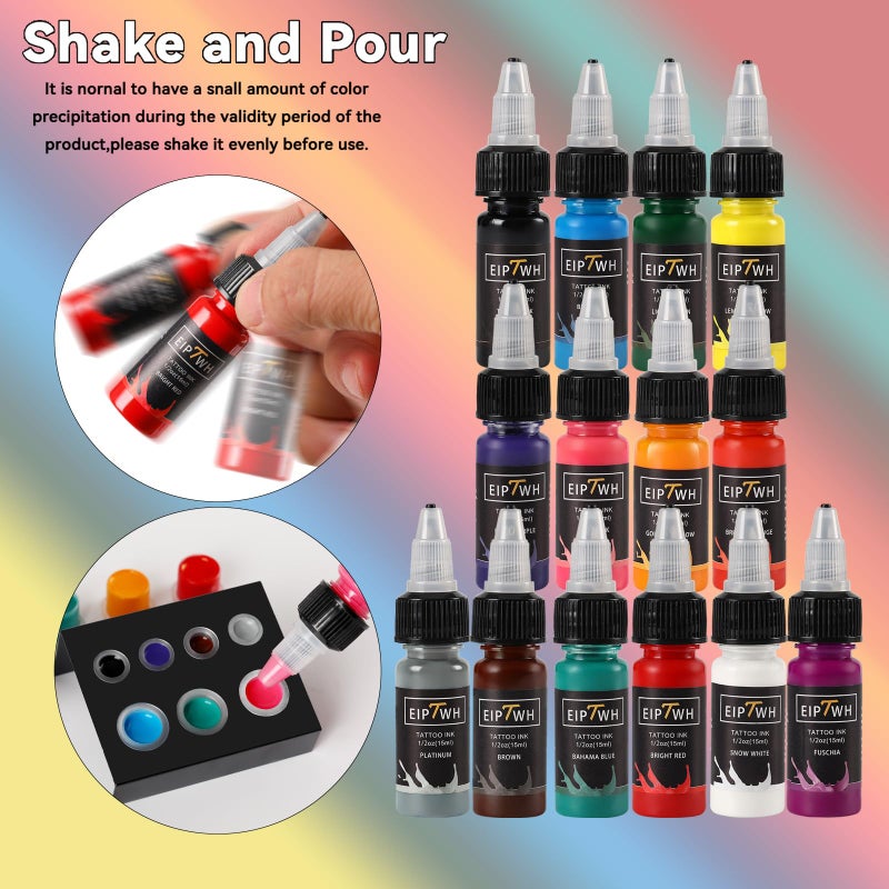 EIPTWH 14 Colors Tattoo Ink Set,15ml 1/2oz Tattoo Ink Colors Set for Outlining&Shading,Professionals Tattoo Pigments for Tattoo Body Art - Image 3