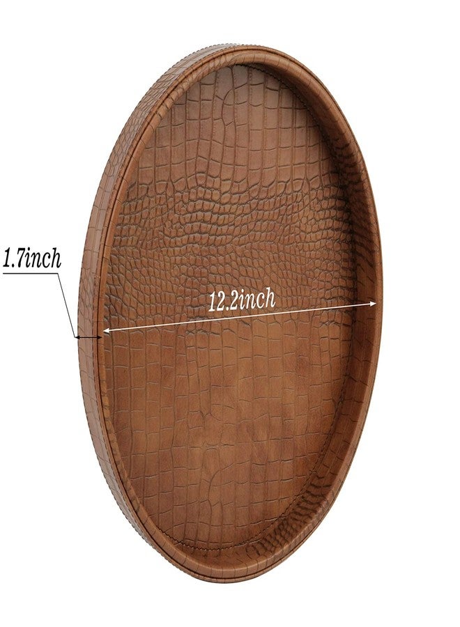 HofferRuffer Faux Leather Round Serving Tray, Vegan Croco Leather Decorative Food Tray for Storage Drinks, Snack & Cosmetics, Dia.12'' x 1.6'' (Antique Brown) - Image 2