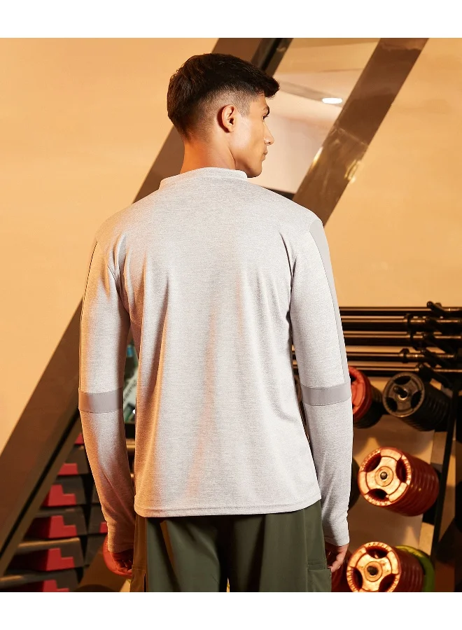 CS Life Men's Light Grey Heathered Self-Design Activewear T-Shirt For Casual Wear | Mock Neck | Long Sleeve | Anti-Odor | Dri-Fit | Jersey T-Shirt Crafted With Comfort Fit & High-Performance