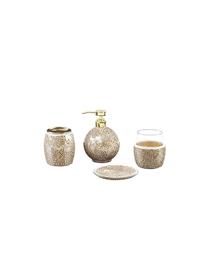 ماديسون بارك مجموعة إكسسوارات الحمام، طقم إكسسوارات حمام مكون من 4 قطع مع موزع صابون فضي وحامل فرشاة أسنان وكوب وصينية حلقية  - Image 4