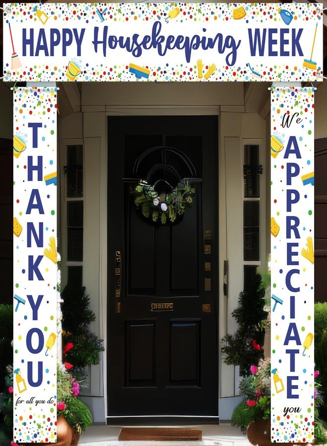 Tingjoo 3 Pcs Happy Housekeeping WeekBanner Thank for All You Do We Appreciate You Banner for Custodial Staff Housekeeper EVS Nurse Veterans - Image 1