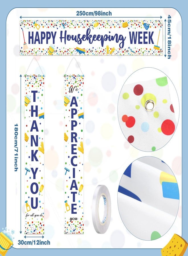 Tingjoo 3 Pcs Happy Housekeeping WeekBanner Thank for All You Do We Appreciate You Banner for Custodial Staff Housekeeper EVS Nurse Veterans - Image 2