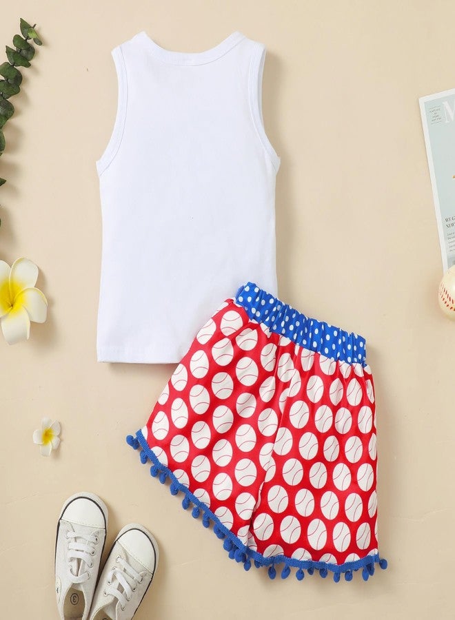 Magic Park 6M-8Y Girls Baseball Short Set Outfits Toddler Love Baseball Vest Shirt Tops Short Pants Kids Summer Clothes (0043-baseball, 3-4 Years Old) - Image 2