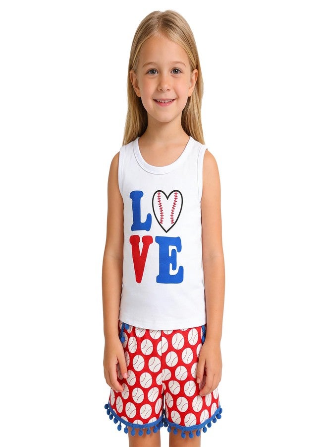 Magic Park 6M-8Y Girls Baseball Short Set Outfits Toddler Love Baseball Vest Shirt Tops Short Pants Kids Summer Clothes (0043-baseball, 3-4 Years Old) - Image 1