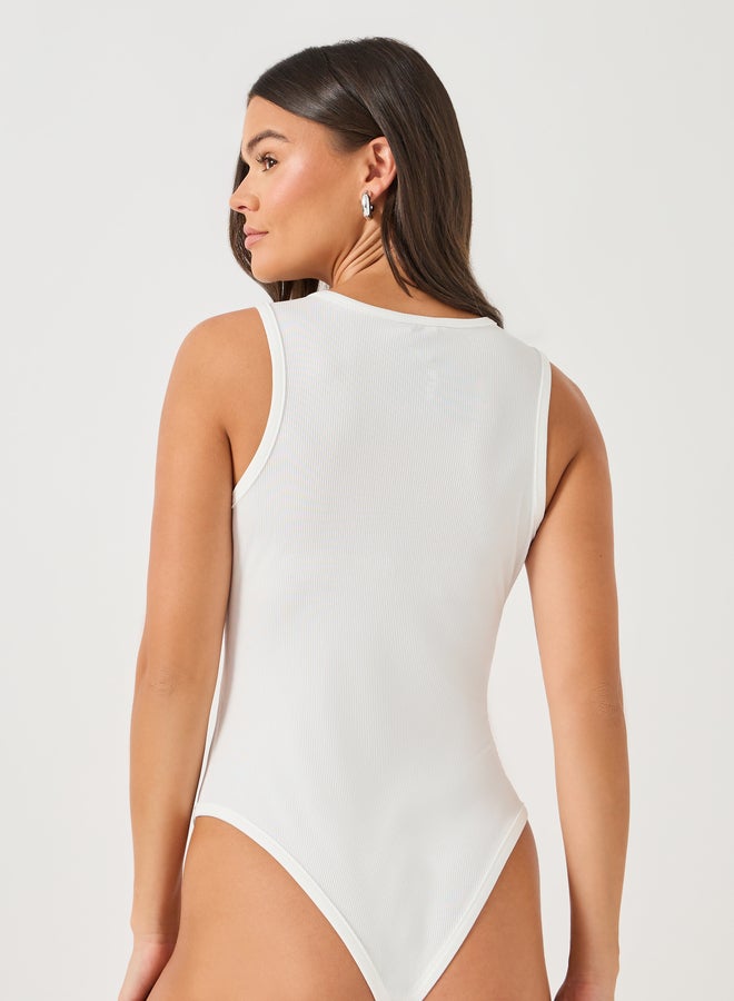 Styli Ribbed Button Front Sleeveless Jersey Bodysuit - Image 5