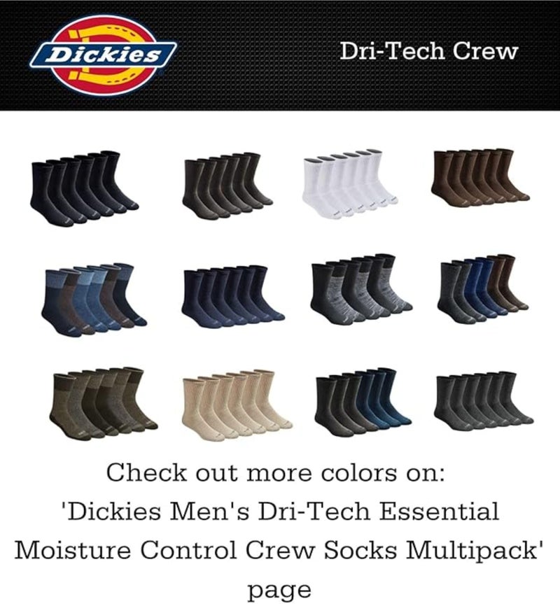 Dickies جوارب دري-تيك الأصلية للرجال من ديكي، تحكم في الرطوبة، متعددة العبوات، سوداء (6 أزواج)، مقاس الحذاء: 6-12، عبوة من 6 - Image 4