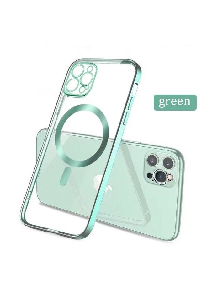 Generic - IPhone 14 Pro Max Magnetic Case Support Magsafe Charger Wireless Anti-Scratch Shockproof Clear Four Corner Cushion Screen Protector Anti-Dropping Full Body Protection Cover Green - Image 1